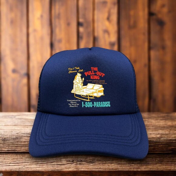The Pull Out King Mens Trucker Hat Navy Snapback Funny Meme Baseball Cap - Picture 1 of 4